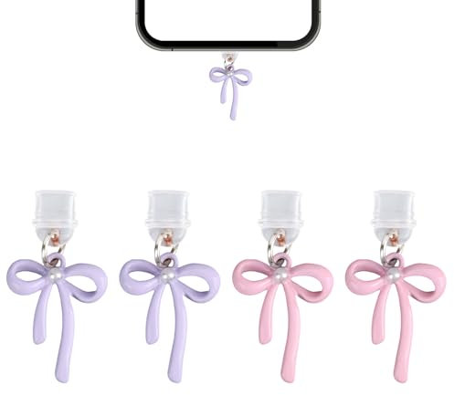 lasuroa 4pcs Bouchons Anti-Poussière pour Kindle, Couvercles à Nœud Insert Décoratif Port Chargement Type C Accessoires Anti-Poussière pour Téléphones Liseuses Cadeau Coquet (Rose, Violet)