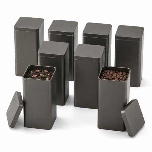 MUXHEL 8 Stück Klassische Teedosen für Losen Tee 250g, Aromadicht aus Metall, TeeAufbewahrung Losen Tee - 8 x 8 x 16cm auch ideal als Mehl-, Reis- oder Keksdose