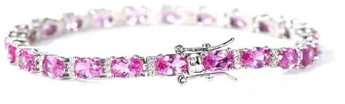 Oval Cut Lab Pink Sapphire with Round Moissanite Tennis Bracelet for Women in Sterling Silver Elegant Pink Gemstone Bridal Bracelet Dainty Wedding & Jewelry (ROSE GOLD, 5)