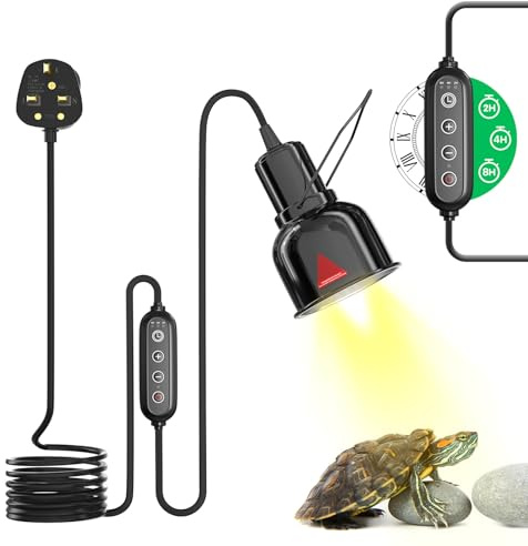 Lustaled 100W Reptile Heat Lamp with Timer, 3.5 Inch Dimmable Tortoise Dome Basking Light Ceramic Holder for E27 UVA UVB, Small Vivarium Heater for Leopard Geckos, Tree Frogs, Tarantulas (No Bulb)