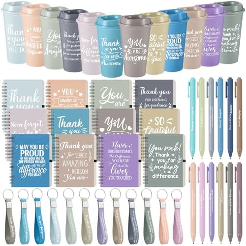 Skylety Lot de 12/48 pièces - Cadeau de remerciement pour les employés - Cadeau de Noël - 473,6 ml - Mini carnets à spirales - Porte-clés pour le personnel, l'équipe, l'enseignant, le collègue