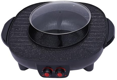 2 In 1 Hotpot und Grill, 2000W Hot Pot Elektrisch, Multifunktions Hot Pot Und Bbq Tischgrill, Temperatur Einstellbar, Abnehmbar Kochplatte, für Familie, Party