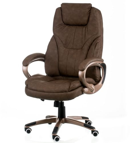 Special4You Bürostuhl Ergonomisch, Chefsessel mit Hoher Rückenlehne, Ergonomischer 360° Drehstuhl für Büro, Schreibtischstuhl Kunstleder mit Verstellbarer Neigungsverschluss, Braun, Belastbar bis150kg
