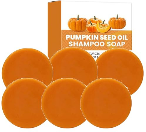 Shampoo-Seife mit Kürbiskernöl für Haarwachstum, 100 g Shampoo- und Conditioner-Stück, pflegend und stärkend, reduziert Frizz, geeignet für trockenes, geschädigtes Haar und alle Haartypen (6)