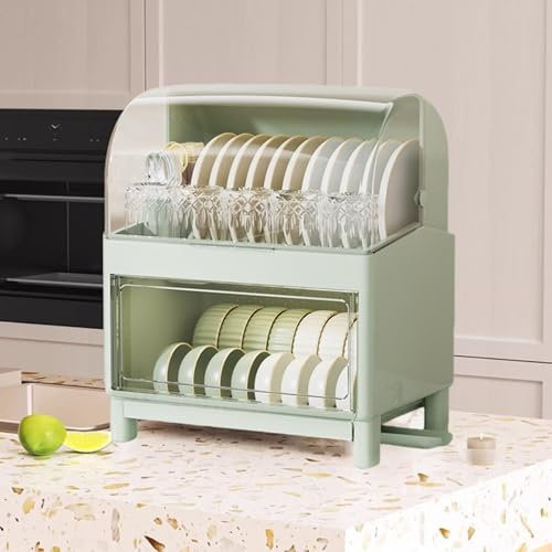 MJMLUCK Escurridor de Platos para encimera de Cocina, Mueble escurridor con Bandeja recogegotas, escurridor con Puertas, Ideal para Colocar Platos Lavados. (Verde, 39 x 28 x 46 cm)