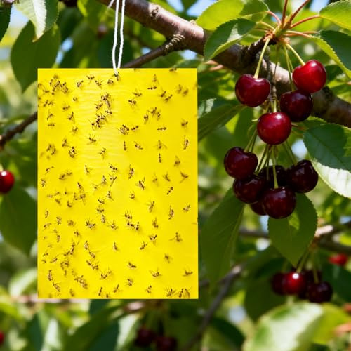 Piège Mouche Cerisier [60 PCS] 15x20 cm – Plaques Collantes Jaunes Double Face avec Film en Papier Facile à Retirer – Protection Écologique Jardin et Verger