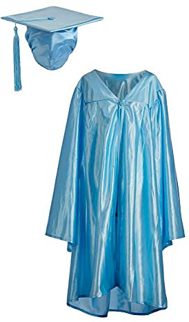 Ashington Ceremonial Gowns Value Graduation Gown and Cap Unisex, Elasticated Mortar board, Sky Blue 100-114cm