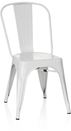 hjh OFFICE 645037 Bistrostuhl VANTAGGIO Brush Metall Matt Weiß im Industry-Design, stapelbar