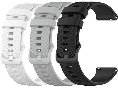 Yeejok 22 mm Silikonarmbänder, kompatibel mit Fossil Herren Gen 6/5E 44 mm/Gen 5 LTE/Carlyle/Garrett/Julianna-Smartwatch, Ersatzarmband für Sport-Fitnessuhr, Schwarz + Weiß + Grau