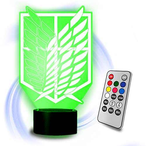 Attack on Titan Lampe, Anime LED Lampe mit 3D Darstellung, sechs wechselnde Farben, dekorative Lampe aus Acryl, mit Fernbedienung, Nachtlicht, einzigartige und coole Geschenkidee für AOT-Fans