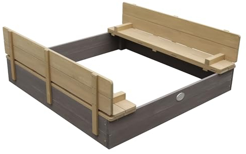 AXI Sandkasten Ella aus Holz mit Deckel XL | Sand Kasten mit Sitzbank & Abdeckung für Kinder in Grau & Braun | 120 x 120 cm.