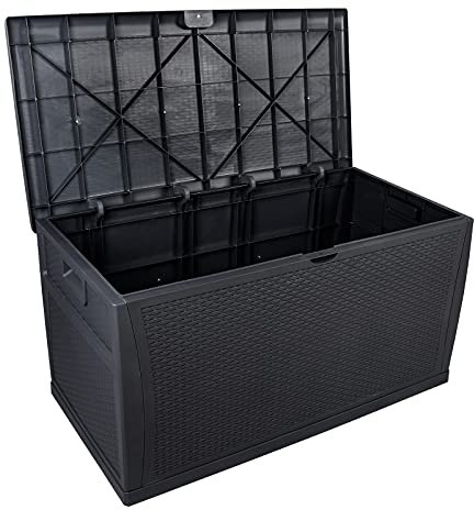 MYYINGBIN 120 Gal 460 L Black Outdoor Garden Plastic Lockable Storage Deck Box, Weather Resistant Bench With Handles, Gardening Tools Cushions Toys