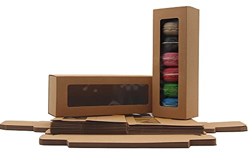 La Llareta Macaron Boxes, 25 Pieces Packaging Cookie Box, Bakery Boxes, with Transparent Display Window, for Macarons, Desserts, Mini Donuts, Mini Cupcakes, Biscuits and Muffins(8.1 * 2.7 * 2 inch)