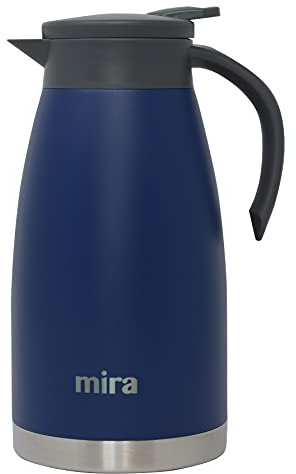 MIRA Thermo-Kaffeekaraffe aus Edelstahl mit Schraubdeckel und Griff, doppelwandiger Vakuum, Spender zum Servieren von Tee, Wasser und Kaffee, 1,5 Liter, Admiralblau