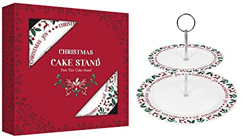 Harvey & Mason Two Tier Cake Stand Joy Range Porcelain Festive Christmas Dinner Setting Decor Pie Stand Dish
