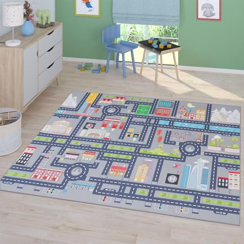 TT Home Kinderzimmerteppich Teppich Junge Mädchen Kinderteppich Baby rutschfest Straße, Farbe: Grau 2, Größe:200x290 cm