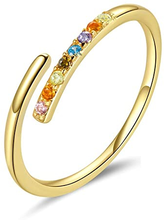 YANQSHM Silber Ringe 925 Frauen,Vintage Verstellbarer Ring Gold Simple Fashion Bunter Zirkon S925 Silber Offene Ringe Knöchel Fingerringe Weihnachtsschmuck Geschenk Eheringe Für Damen