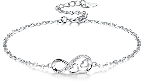 VIWIND Armband Damen 925 Sterling Silber Unendlichkeit Armbänder Infinity Liebe Symbol Herz Zirkonia Armbänder Verstellbarer Charm Armband für Frauen und Mädchen mit Geschenkbox (Infinity Herz)