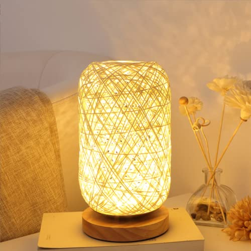 GUANSHAN Tischlampe aus geflochtenem Hanfseil, dekorative Tischbeleuchtung, rustikales Nachtlicht, Nachttischlampe, Stimmungslicht für Schlafzimmer, Wohnzimmer, Café, Beige