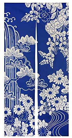 LIGICKY Japanischer Stil dick Leinen Noren Lang Vorhang TürVorhang Raumteiler Tapisseri für die Heimtextilien 85 x 180 cm,Blau (Chrysantheme)