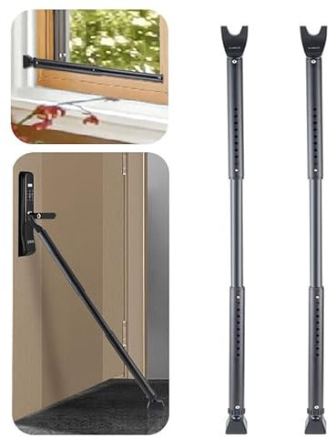 HoneSecur 2 Pack 2-in-1 Door Security Bar & Sliding Patio Door Stopper Security Jammer Bar Child Proof Adjustable Constructed of High Grade Iron Window Doors Security Bars, Black