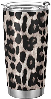 Animal Print, Pink Black Leopard Skin Texture, Black White Dots Tumbler with Lid and Straw, BPA-Free Vacuum Insulated Thermal Coffee Mug 20oz,Stainless Steel Double Wall Travel Cup Water Bottle