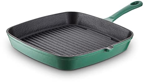 Barbary & Oak BO800257GRN Cast Iron Grill Pan with Durable Enamel Interior, 23cm, Verdigris Green