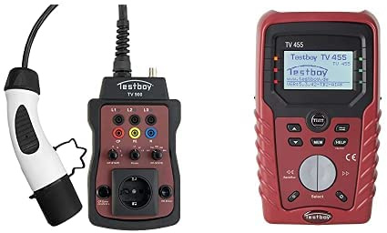 Testboy TV 900 Ladesäulenadapter + Testboy TV 455 Installationstester (Installationstester oder Multimeter anschließbar, eingebaute Schuko-Steckdose mit Phasenumschaltung), Schwarz/Rot