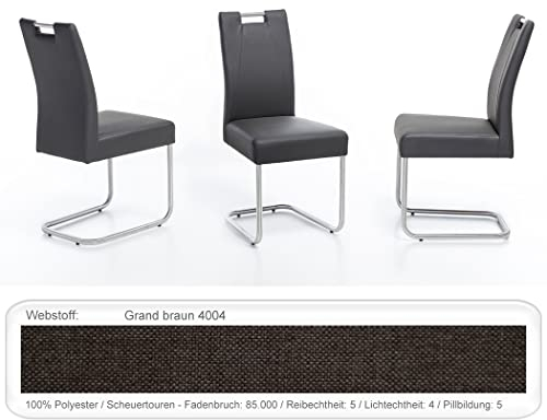 expendio 6X hochwertiger Schwingstuhl Kato mit Griff Gestell Edelstahl Freischwinger Esszimmerstuhl Küchenstuhl Verschiedene Varianten, Bezugstoff:Grand braun