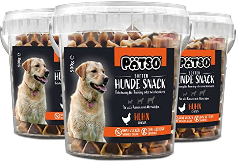 Pätso Hundeleckerli & Trainings- Hunde Snack Getreidefrei/Hunde Leckerlis 1,5kg (Huhn (Bone Mix), 500 g (3er Pack))