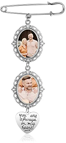 PiercingJak Brosche Pin mit Foto Gravur Vintage Broschen Oval Memorial Anhänger Brautstrauß Personalisierte Geschenke für Hochzeit Bräutigam Braut Boutonniere Pin Kit Charms DIY Zubehör