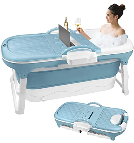 YRHome Baignoire pliable pour adulte - Taille L - 118 x 60 x 53 cm - Baignoire portable pliable - Baignoire mobile pliable avec couvercle, coussin, armature pour petite salle de bain