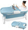 YRHome Bañera plegable para adultos L, 118 x 60 x 53 cm, bañera plegable portátil plegable con cubierta, almohada, estante para baño pequeño, ducha
