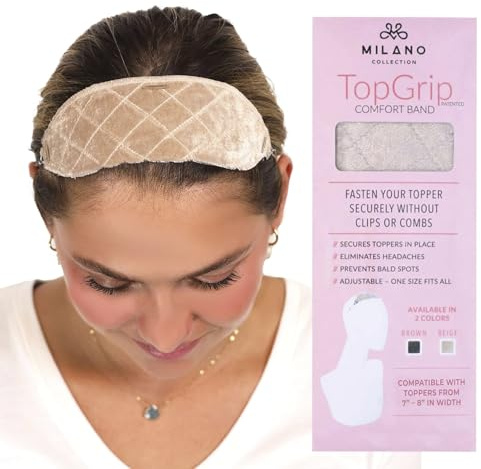 MILANO COLLECTION Lace Top Grip with Adjustable Velvet Band, Glueless, Comfortable, and Secure Fit Wig Accessory (TopGrip, Beige, Medium)
