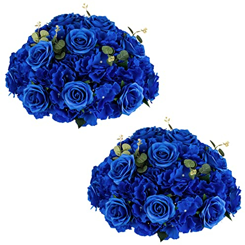 NUPTIO Blumenkugel Arrangement Bouquet 2 Stück 36cm Durchmesser Künstliche Blumen Sträuße Mittelstücke für Tische Königsblau Seide Gefälschte Rose für Hochzeit Geburtstag Party Dekorationen