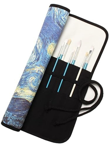 Amoyie Paintbrush Roll Up Case, Artist Brush Holder, Art Pen Carrier, Blue | 20 Slots for 40 Brushes, Canvas Storage Bag for Acrylic, Oil, Watercolour Paintbrushes, Foldable Pouch, Outdoor Sketch
