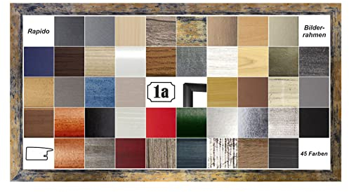 Rapido Deluxe Bilderrahmen Posterrahmen 98x37,5 cm Puzzlerahmen Blaugold Meliert Weisser Hintergrund Kunstglas Klar