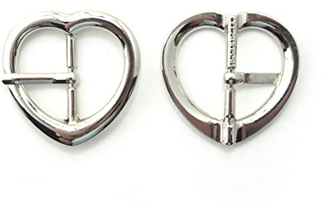 HAND® No.00550 A Pair of Silver Tone Metal Heart Shaped Buckles for Shoes, Bags, Belt - 40 x 40 mm, Fits 25 mm Strap