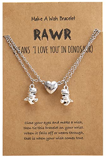 Hifot Halskette Damen Silber Freundschaftskette, Bff Ketten für 2 Mädchen Jungen, Herz Dinosaurier Kette Anhänger, Tier Herz Halskette Lang für Frauen Freundin Geschenk Personalisierter Schmuck