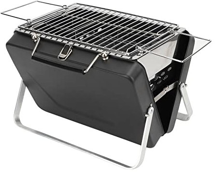 mumisuto Tragbarer Holzkohle-BBQ-Grill, Outdoor-Garten-Camping-Picknick-Grill, Zusammenklappbarer BBQ-Camping-Grill Edelstahl-Smoker, Für Camping, Kochen Im Freien, Picknick Im Hinterhof(Schwarz)