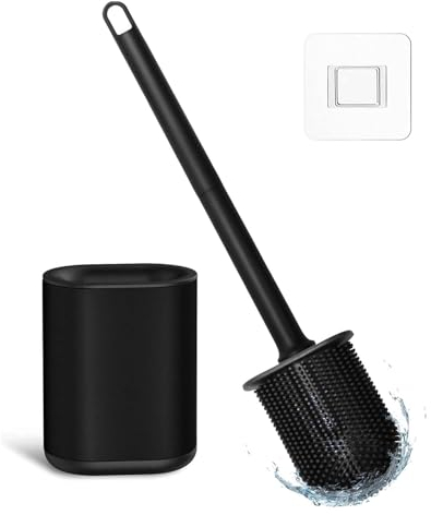 Glaxcidy Escobilla Baño Silicona, Cepillos para el Inodoro con Soportes Ventilados Cepillo de Tazón Negro con Cerebro de Silicona, Cepillo de Limpieza de Inodoro para Limpieza Profunda
