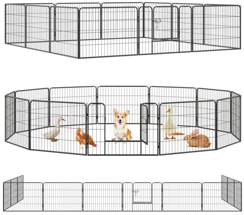 Qianruida Enclos pour Chiot Intérieur/Extérieur 12 Panneaux 60 x 80 cm Clôture Modulable et Pliable pour Chien avec Porte Adapté aux Petits Animaux, Chiots, Lapins et Canards