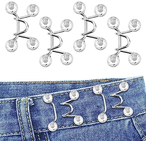 Bekecidi 4 Sets Jeans Taillenstraffer, Kein Nähen, Abnehmbare Hosenknöpfe Erforderlich, Jeans Taillenschnalle, Jeans Taillenverstellknopf (Strass; Weiß)