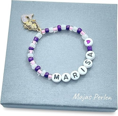 Majas Perlen Perlenarmband mit Name Rosa Lila Weiß Namensarmband - Rocailles 4 mm - Geschenk Mädchen Geburtstag Kinder Freundschaft und Liebe - Handmade Personalisierbar
