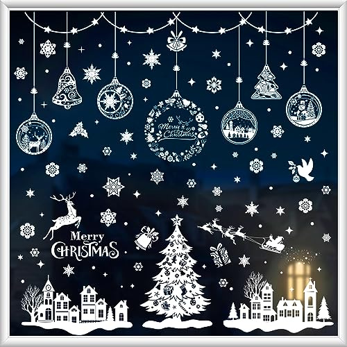 Fensterbilder Weihnachten 244pcs Selbstklebend Fenstersticker Winter Deko Weihnachtsdeko PVC Fensterbilder Wiederverwendbar für Fensterdeko Winterlicher Fensterschmuck