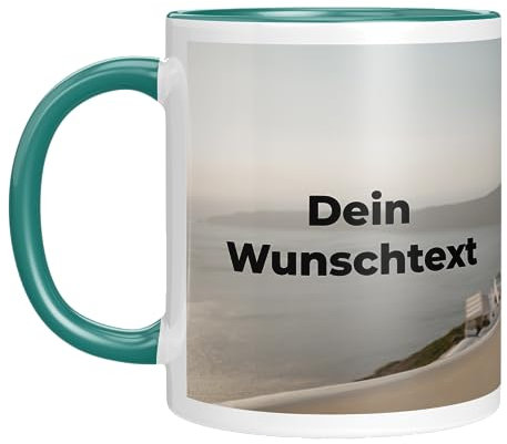 Personalisierbare 330ml Foto-Tasse | Dauerhafter Aufdruck & Dein individuelles Design | Werbe- & Firmentasse mit Logo als Geschenk (Türkis)