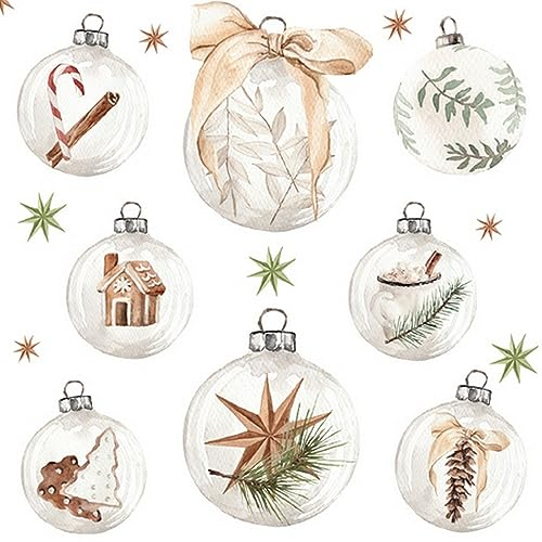 20 Servietten Weihnachten Weihnachtselemante in Christbaumkugeln als Tischdeko. Papierservietten mit Motiv. Auch für Decoupage und Serviettentechnik 33x33cm
