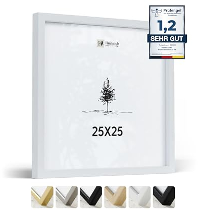 Heimlich® - Bilderrahmen - 25x25 cm, Ayous-Holz, Weiß - Kleiner quadratischer Bilderrahmen mit Folienabdeckung - Nur zur Wandmontage