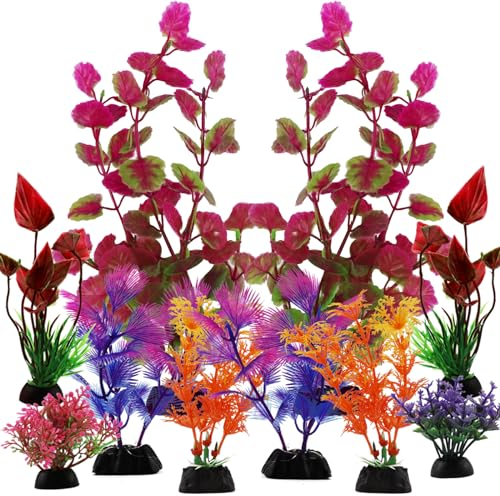 QUOZUO 10 Pièces Aquarium Plante Décorations, colorées Plantes Artificielle Aquarium Décor, Accessoires Aquarium Décoration pour Aquariophilie Poissons