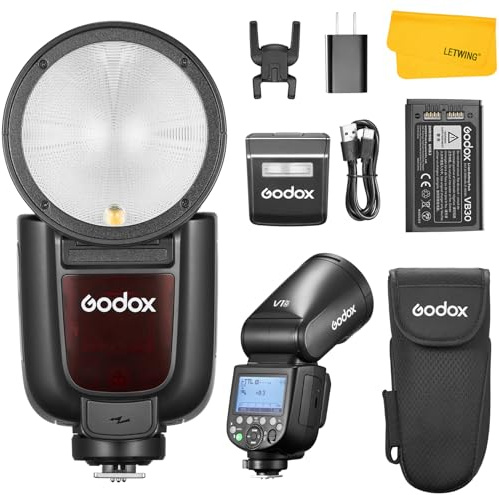 GODOX V1 Pro N V1Pro N Round Head Flash Compatible for Nikon, TTL Speedlight 2.4G Wireless HSS 1/8000s, 2980mAh Li-ion Battery, Support Type-C, Detachable Sub Flash Strobe